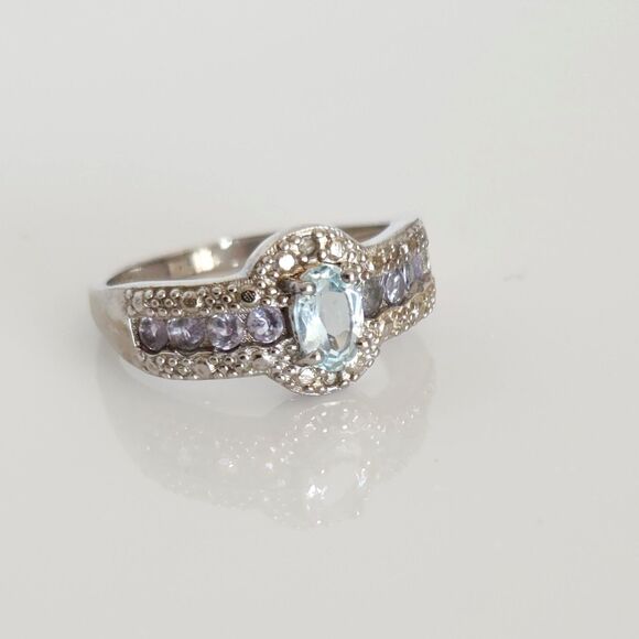 Aquamarine and Tanzanite Ring Size 6-3/4 - Picture 5 of 9